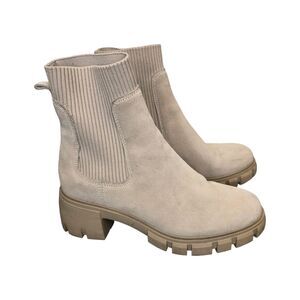 Steve Madden Women's Hutch Tan Sand Suede Chelsea Chunky Heel Boots Sz 9